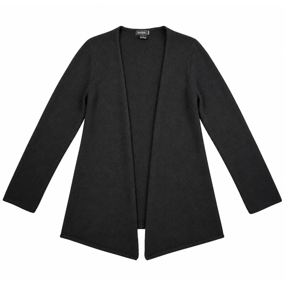 Evelyn Women's Large Black 100% Cashmere Open Front Long Cardigan Quiet Luxury